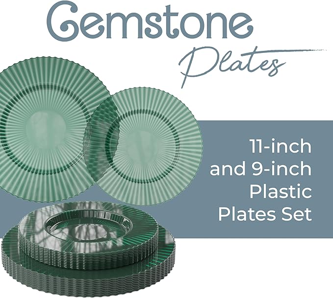 Exquisite 40 Piece Plastic Disposable Plates Set For 20 Guests I 20 X 9 Inch & 20 X 11 Inch Disposable Plastic Plates | Color: Green| Great for Weddings Parties And Formal Occasions