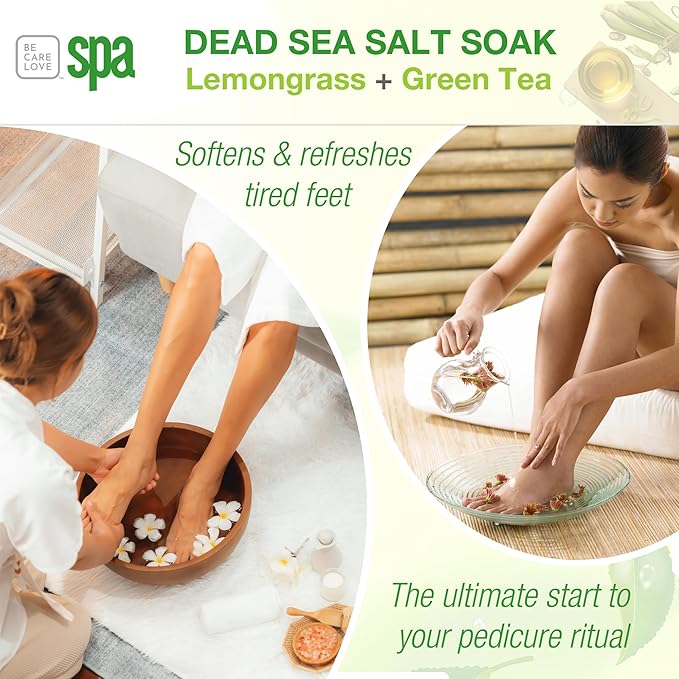 BCL SPA Dead Sea Salt Soak - Bath Salt with Organic Lemongrass + Green Tea, Shae Butter, Arnica, Aloe Vera Juice, Chamomile, Argan Oil & Jojoba Oil - Skin Exfoliator - Home/Professional Use 16 fl oz-BrightBean Baby
