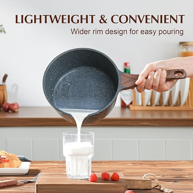 SENSARTE Nonstick Sauce Pan Set with Lid - Swiss Granite Coating 1.5 + 2 QT Induction Compatible