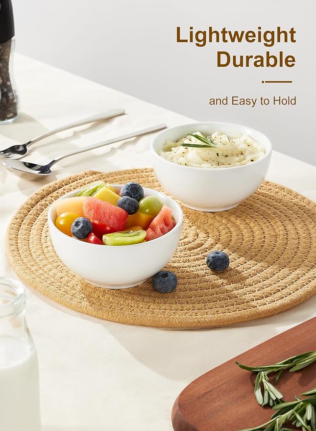 Yedio Small Bowls Set, White Ceramic Bowls of 6, 10 oz Porcelain Bowl for Kitchen Dessert Rice Side Dish Snack Soup Fruits Cereal Ice Cream, Microwave Dishwasher Freezer Oven Safe Easy Clean Stackable