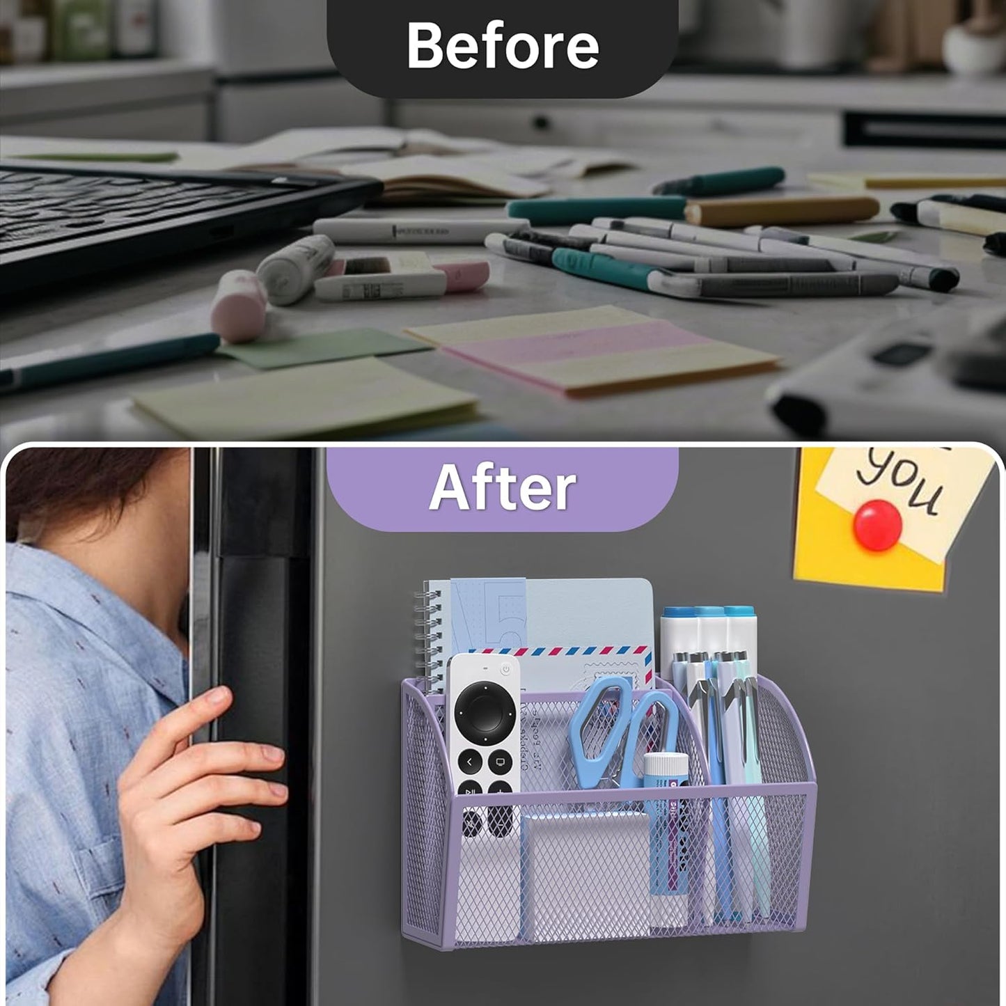 YINGHUA Strong Magnetic Pen Holder for Whiteboard and Refrigerator 3 Compartments Metal Mesh Organizer Space Saving Shelf for Office School Home and Locker - Purple-BrightBean Baby