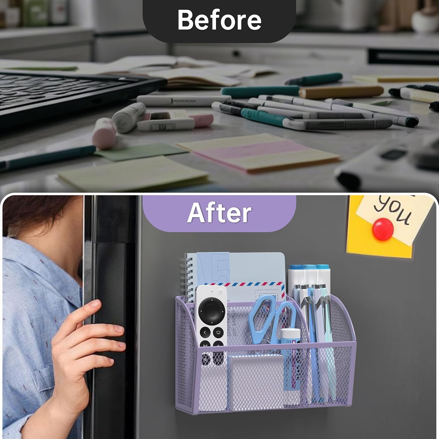 YINGHUA Strong Magnetic Pen Holder for Whiteboard and Refrigerator 3 Compartments Metal Mesh Organizer Space Saving Shelf for Office School Home and Locker - Purple-BrightBean Baby