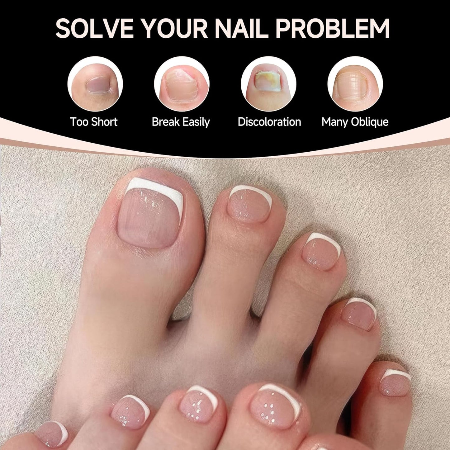 UNA GELLA Toe Nail Tips Full Cover, 216 Pcs Square Round Toe Nail Press Ons Clear Pre-Shape Gel Toe Nail Tips Double Matte Acrylic Fake Toenails Extensions DIY Home Nail Salon for Women, 15 Sizes-BrightBean Baby