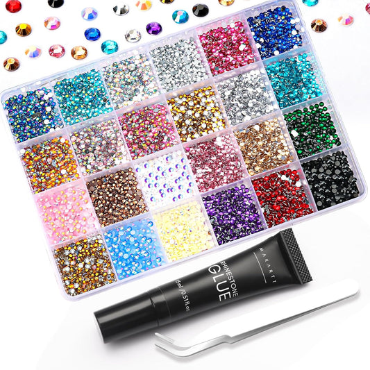 Makartt Nail Rhinestone Glue Kit: 15ml Strong Gems Adhesive Gel with 3360pcs 24 Colors Flatback Crystals Rhinestones for 3D Nails Art, Includes Tweezer, Home & Salon Manicure Kit-BrightBean Baby