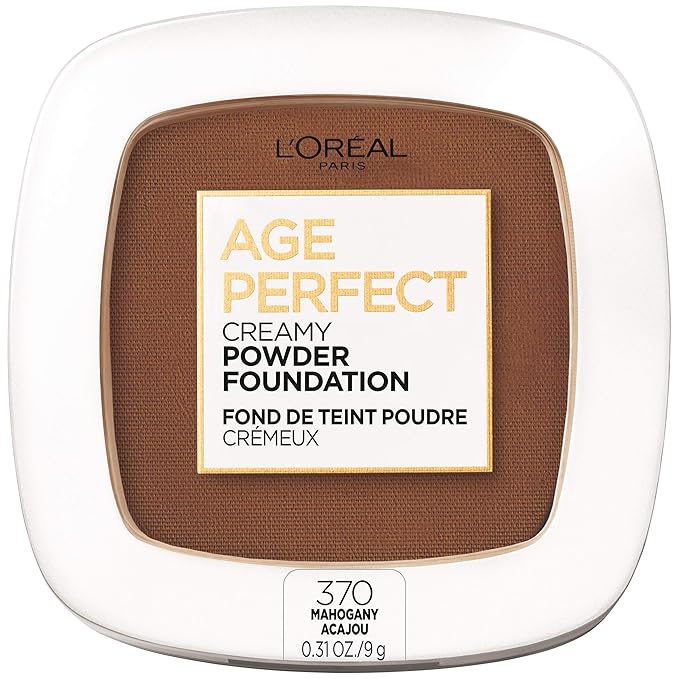 L'Oreal Paris Age Perfect Creamy Powder Foundation Compact, 370 Mahogany, 0.31 Ounce-BrightBean Baby