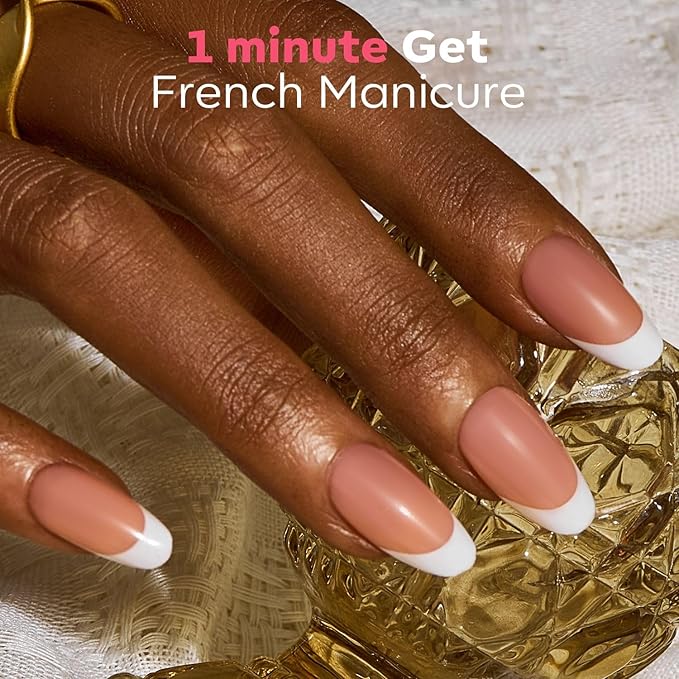 modelones Press on Nails, 150 Pcs French Tip Press on Nails, NailBoxie Brown Short Almond Nail Tips, Soft Gel Nail Tips, Ideal for Wedding, Party, Daily DIY Nail, 15 Sizes (S)-BrightBean Baby