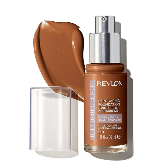 Revlon Illuminance Skin-Caring Liquid Foundation, Hyaluronic Acid, Hydrating and Nourishing Formula with Medium Coverage, 501 Toasted Caramel (Pack of 1)-BrightBean Baby