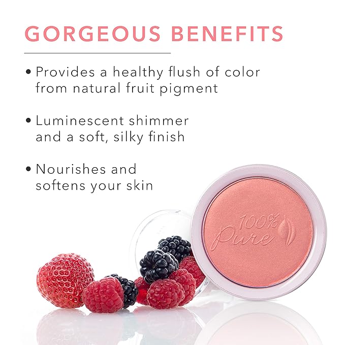 100% PURE Powder Blush (Fruit Pigmented), Mimosa, Soft Shimmery Finish, Nourishes Skin w/Rosehip Oil, Cocoa Butter, Natural Makeup (Light Coral) - 1.81 oz-BrightBean Baby