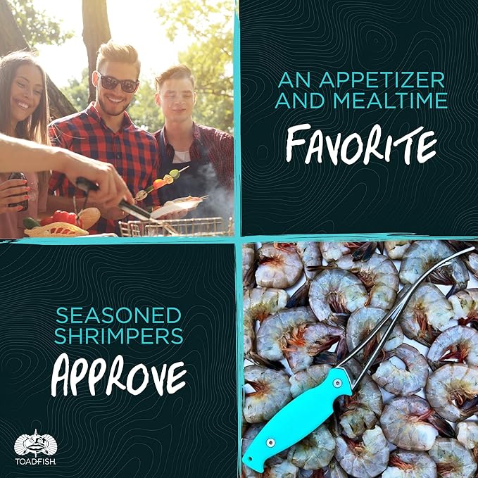 Toadfish Shrimp Deveiner Tool - Prawn & Seafood Peeler - Frogmore Shrimp Cleaner - Steel Butterfly Blade - Kitchen Essential - Ergonomic Handle - Stainless Steel - Full-Tang Strength