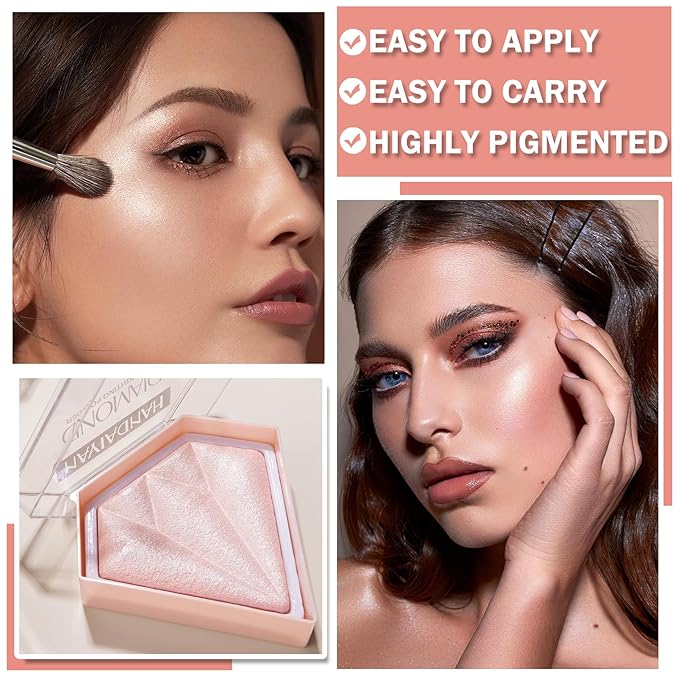 2PCS Fairy Pink Highlighter Makeup Palette Face Powder Highlighters Iluminadores De Maquillaje Shimmer Glitter Diamond Highlighter Blush Powder Makeup Palette-BrightBean Baby
