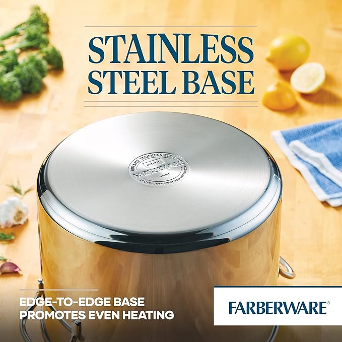 Farberware Classic Stainless Steel Stock Pot 16 Quart - Large Soup Pot with Lid