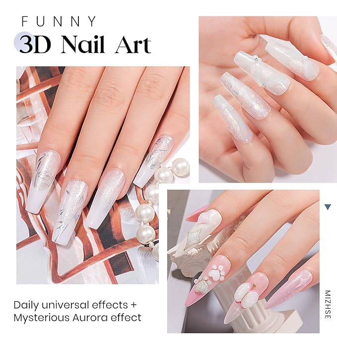 MIZHSE Solid Builder Gel, Aurora White Non-Sticky Hand Sculpting Gel for Nails, Mermaid Pearl 3D Nail Art Building Carving Modeling Hard Extension Soak Off U V LED Manicure Salon Home DIY 15g-BrightBean Baby