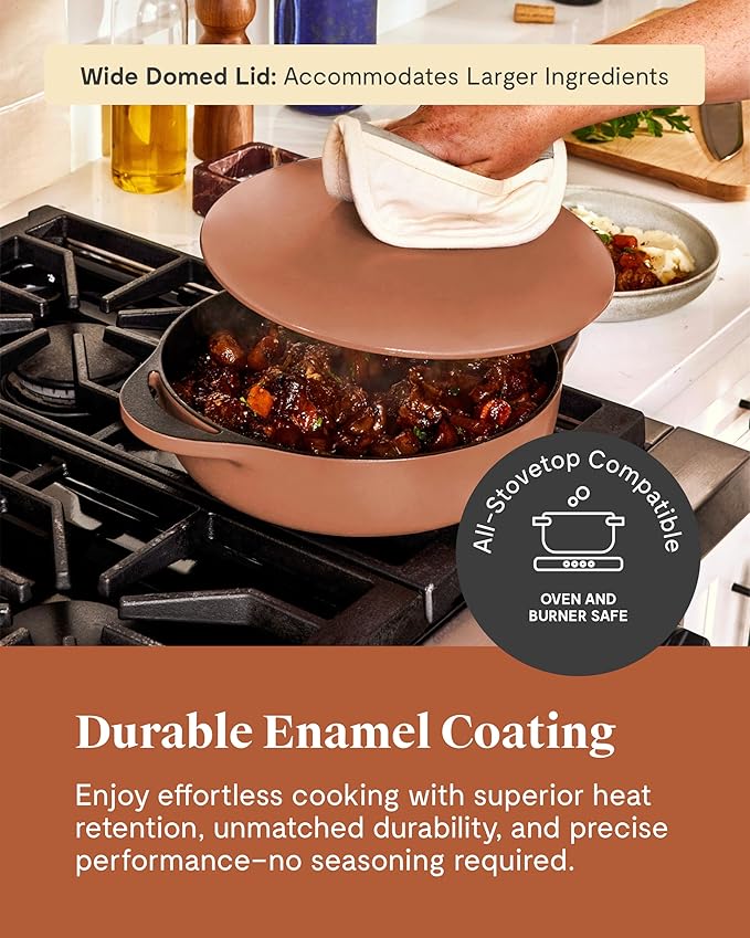 Caraway Enameled Cast Iron Braiser - 3.5 qt Braiser Pan - 3 Layer Enamel Coating - No Seasoning Required - Compatible With All Stovetops - Oven Safe - Free From Forever Chemicals - Gray