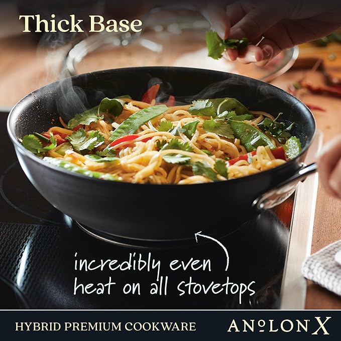 Anolon X Hybrid Nonstick Induction Stir Fry Wok Pan Cookware with Lid, Dishwasher Safe, Compatible with All Stovetops, 10 Inch - Charcoal Gray