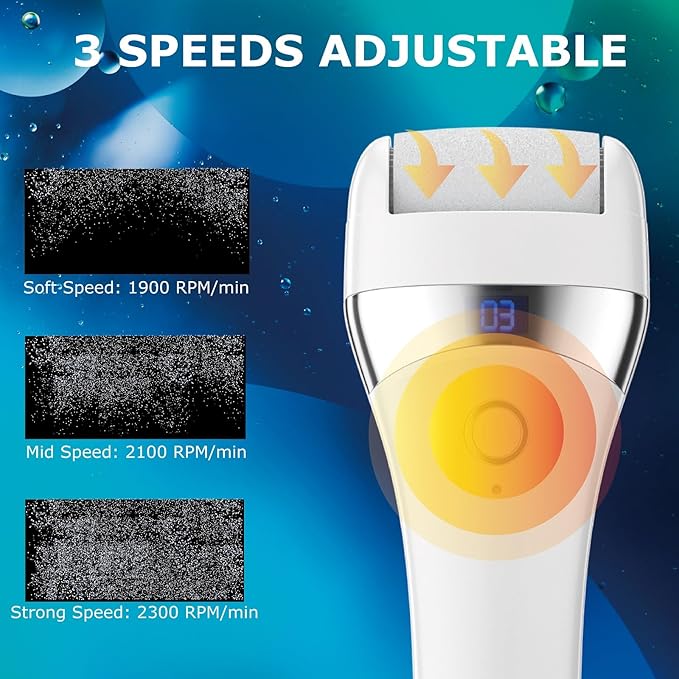Upgraded Electric Foot Callues Remover, Portable Electric Foot Files with 3 Heads, Rechargeable Feet File for Foot Care, Waterproof Deadskin Remover, Pedicure Tool for Dry and Crack Feet-BrightBean Baby