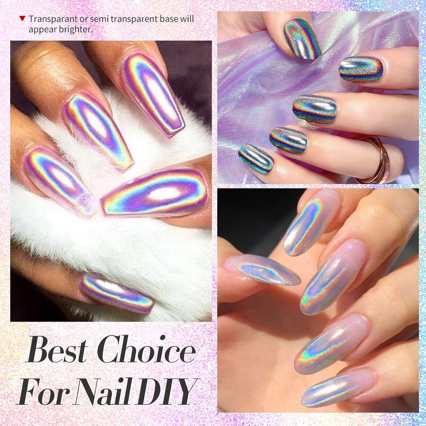 Magic Chrome Nail Powder: Iridescent Mirror Holographic Nail Powder,Metallic Pearl Effect Laser Chrome Nail Powde r for Salon Home Nai l Art DIY Design-BrightBean Baby