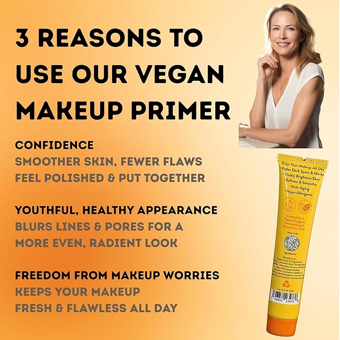 5 in 1 Primer For Face Before Makeup | 17% Vitamin C | All Day Grip | Dark Spot Corrector | Silky Matt Finish | Chemical Free | Vegan | All Skin Types | Made in America | 1fl oz-BrightBean Baby