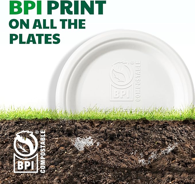 100% Compostable Paper Plates, 7 Inch, 125 Count, Heavy Duty Disposable Plates by Biodegradable Bagasse, Dessert Plates Bulk for Party | Microwave-Safe | Soak-Resistant, Cut Resistant