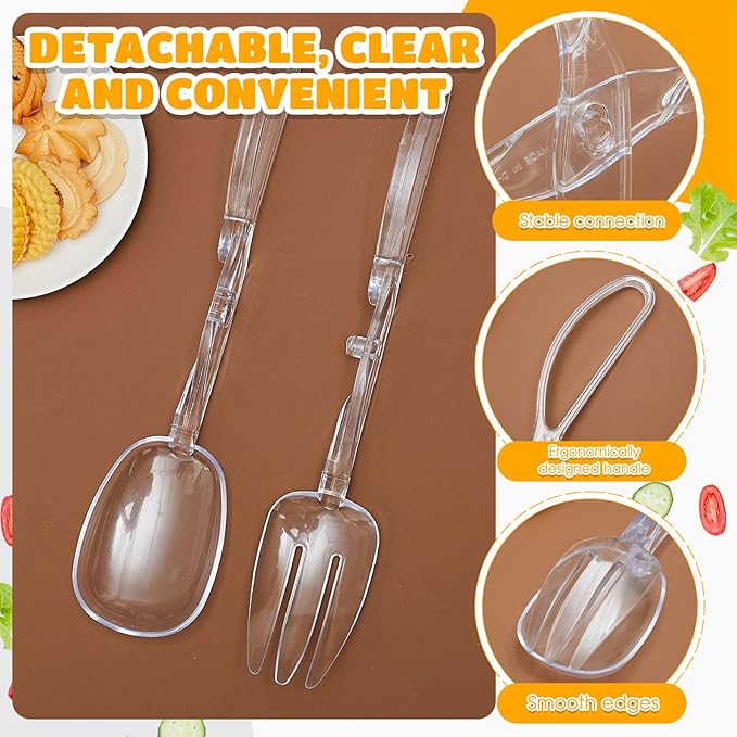 Tioncy Set of 6 Plastic Salad Scissor Tongs 11.2 Inches for Serving Reusable Food Tongs, Clear Utensils for Chef Cooking, Kitchen, Buffet, Party, Catering Supplies