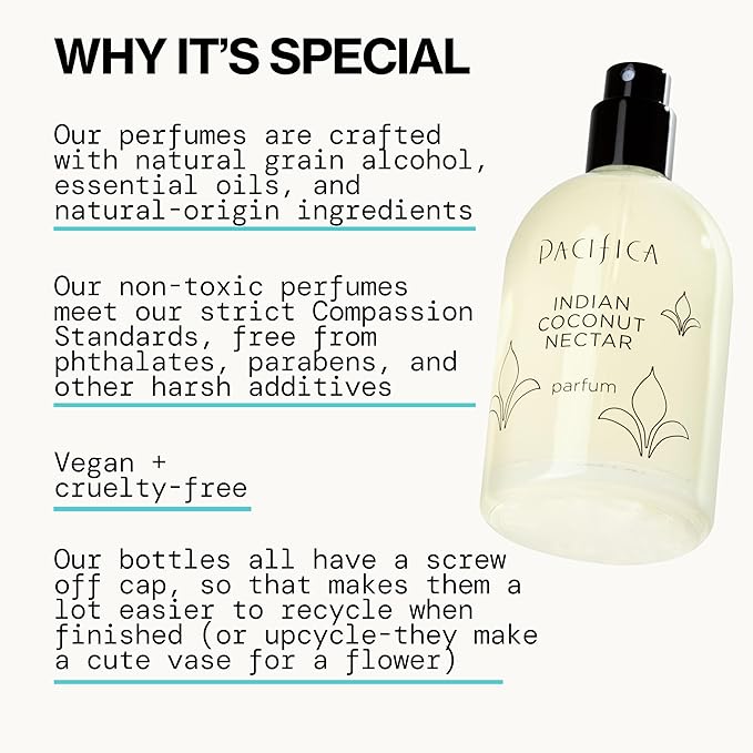 Pacifica Indian Coconut Nectar Spray Perfume, 2 oz – Warm Coconut & Vanilla Gourmand Fragrance for Women Clean Beauty Scent, Long-Lasting Beachy & Layerable, 100% Vegan & Cruelty-Free Made in USA-BrightBean Baby