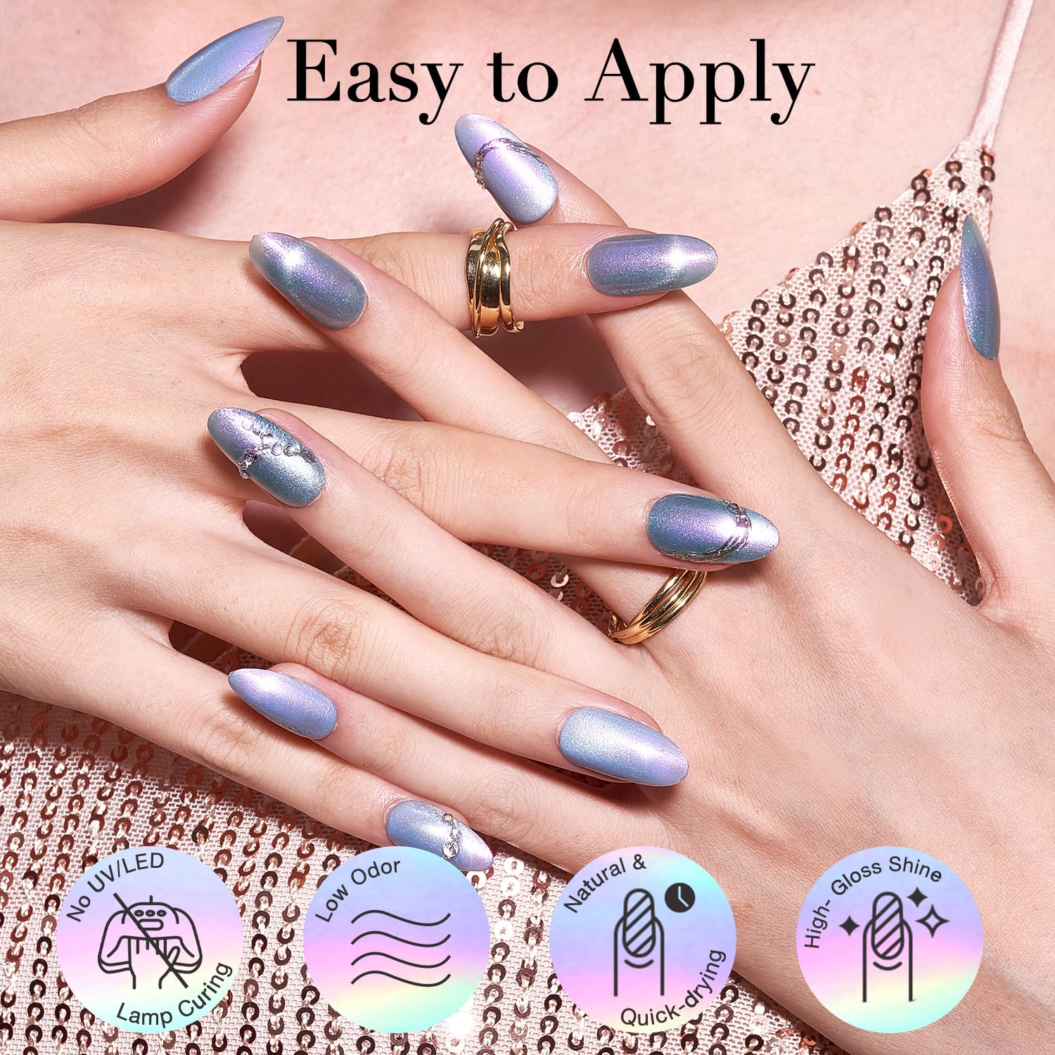 AZUREBEAUTY Magnetic Cat Eye Nail Polish Set – 2 Cat Eye & 2 Glitter Colors with Top Coat, Chrome Shimmer Gel Effect, Quick Dry Long Lasting DIY Nail Kit for Salon Home-BrightBean Baby