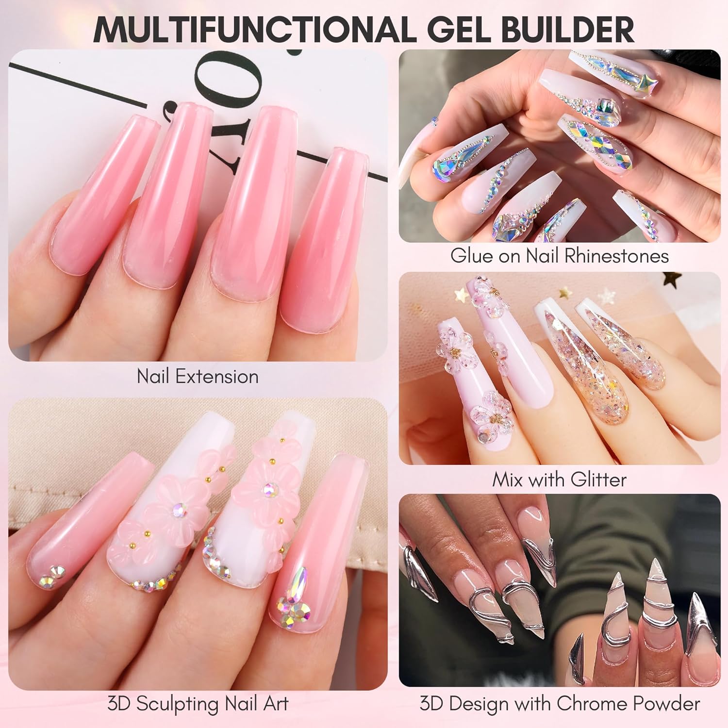 Makartt 3D Nail Gel Art: 3D Sculpting Gel Carving DIY Manicure,Solid Gels Builder for Nails Starter Kit, Clear Nude Pink 4 Colors for Extension, Molding Hard Gels with Silicone Molds Sculpture Brush-BrightBean Baby