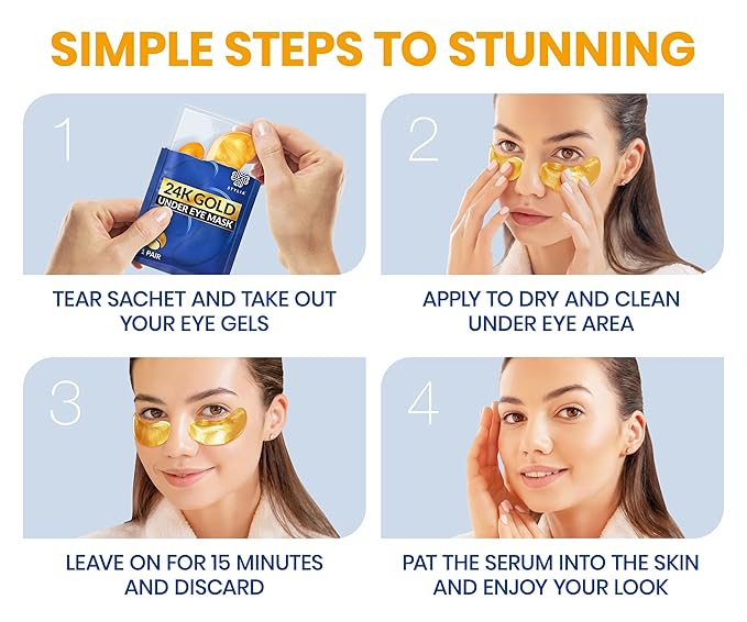 Stylia Under Eye Patches for Puffy Eyes and Dark Circles (30 Pairs) - 24k Gold Under Eye Mask with Vitamin C, Hyaluronic Acid, Pearl Extract - Eye Masks for Dark Circles and Puffiness-BrightBean Baby