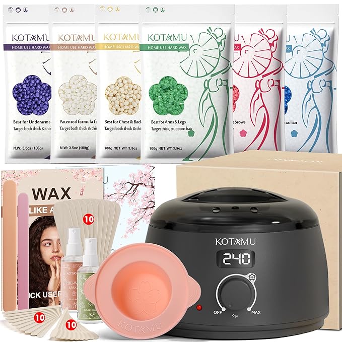 KOTAMU Waxing Kit-Professional Wax Warmer for Women& Men Hair Removal,Black Waxing Machine With Silicone Pot, Sensitive Skin Friendly Body Wax Kit Ideal for Face Bikin Brazilian Leg Home Salon-BrightBean Baby