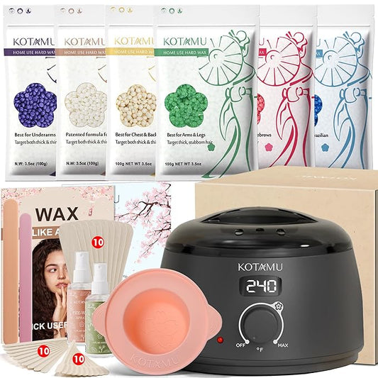 KOTAMU Waxing Kit-Professional Wax Warmer for Women& Men Hair Removal,Black Waxing Machine With Silicone Pot, Sensitive Skin Friendly Body Wax Kit Ideal for Face Bikin Brazilian Leg Home Salon-BrightBean Baby