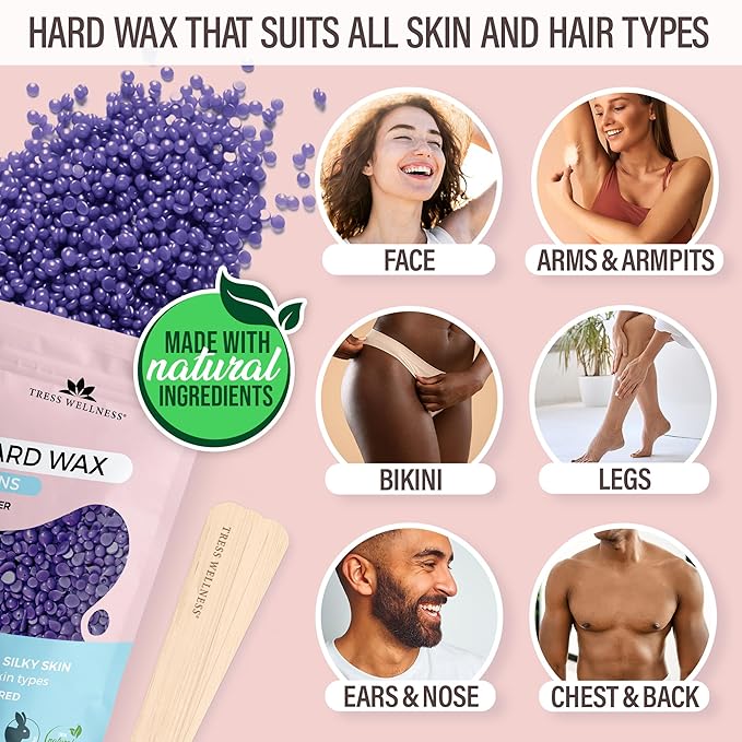Tress Wellness Waxing Kit for Sensitive Skin – Safe for Face & Skin, Prep & Aftercare Spray, Easy to Use – At-Home Kit for Face, Bikini, Brazilian & Full Body - Digital Display, Pink-BrightBean Baby