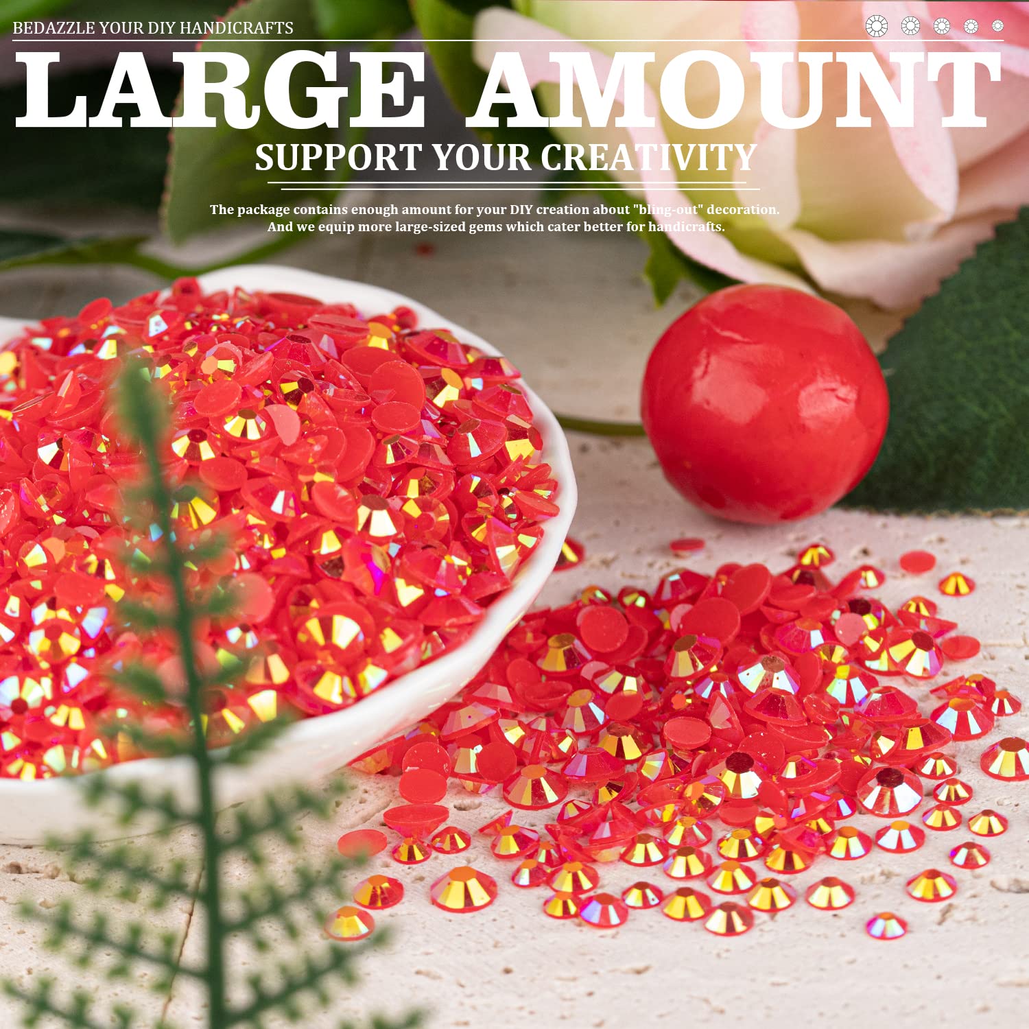 7000PCS Resin Rhinestones with Tweezers for Crafting, 2/3/4/5/6mm Flatback Jelly Rhinestones, 4 Box Red AB Non Hotfix Crystal Gems for DIY Crafts Mugs Tumblers Clothes Makeup Nail-BrightBean Baby