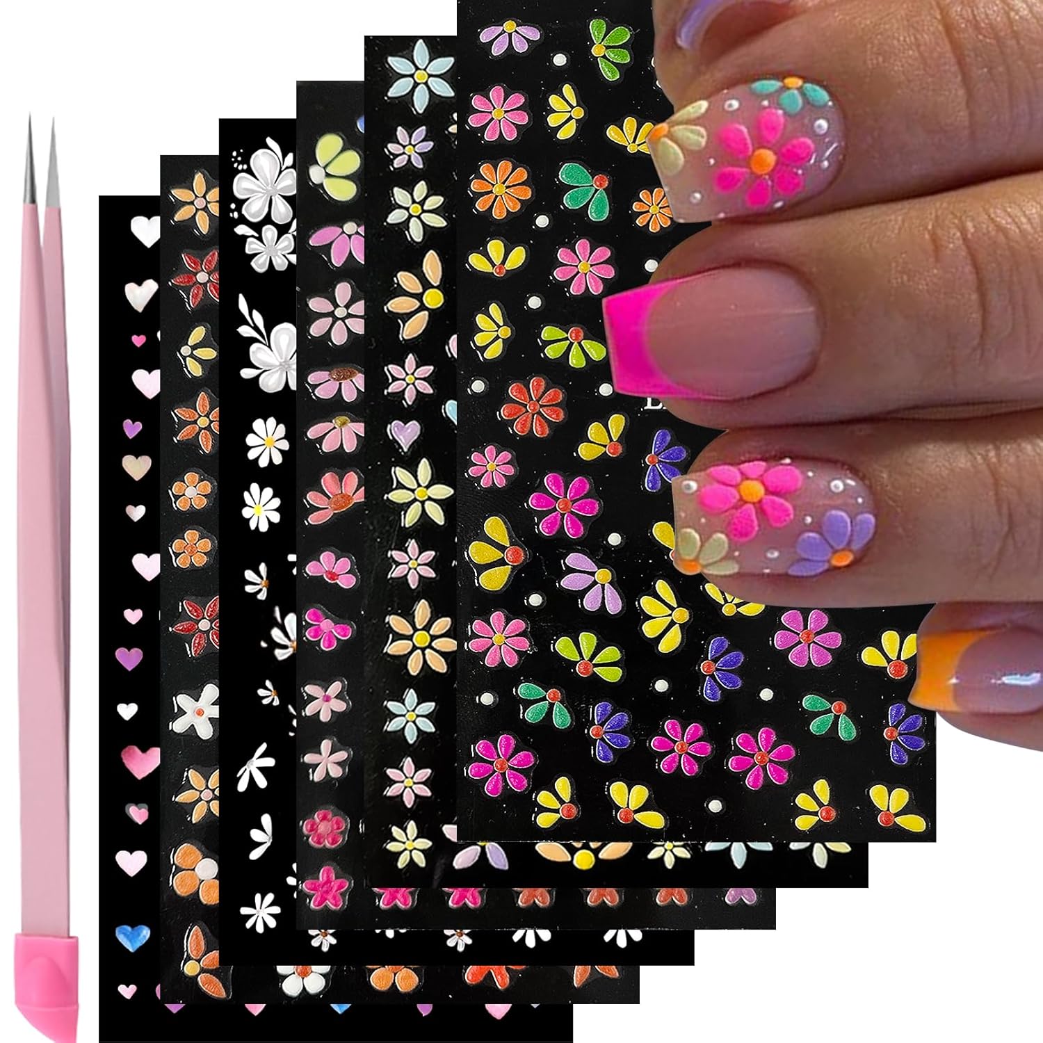 Flower Nail Art Stickers Decals 5D Embossed Nail Decals Spring Summer Nails Design Self-Adhesive Supplies Accessories 3D Flower for Women Nails DIY Decoration(6 Sheets)-BrightBean Baby