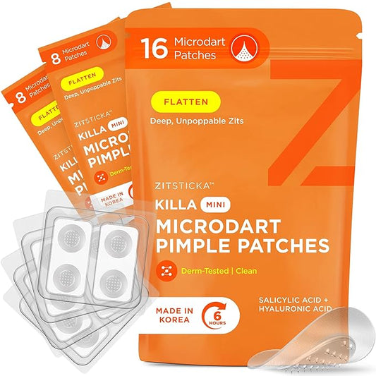 ZitSticka Killa Pimple Patches for Face - World's Most Potent Pimple Patch with Fast-Acting Microdarts - Starts Working within 6 Hours for Deep, Early-Stage Zits - Mini 16 Count-BrightBean Baby