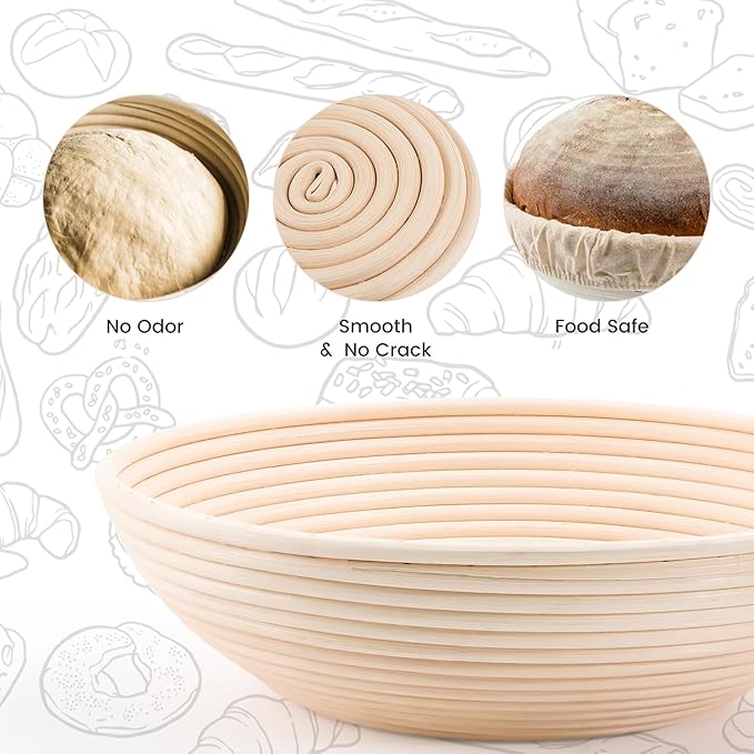 Bread Proofing Baskets Set of 2 12 inch Round Dough Proofing Bowls w/Liners Perfect for Home Sourdough Bakers Baking