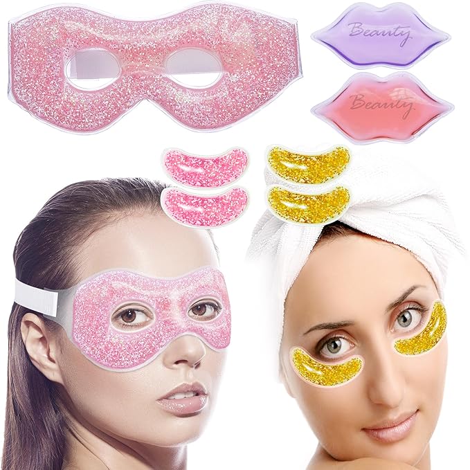 Ice Under Eye Patches Eye Mask Lip Care Gel Pads Treatment Mask Lip Mask, Cooling Eye Lip Gel Masks Cold Hot Therapy for Wrinkles Firming Swelling Cosmetic Bruising Reusable 7 Pack-BrightBean Baby