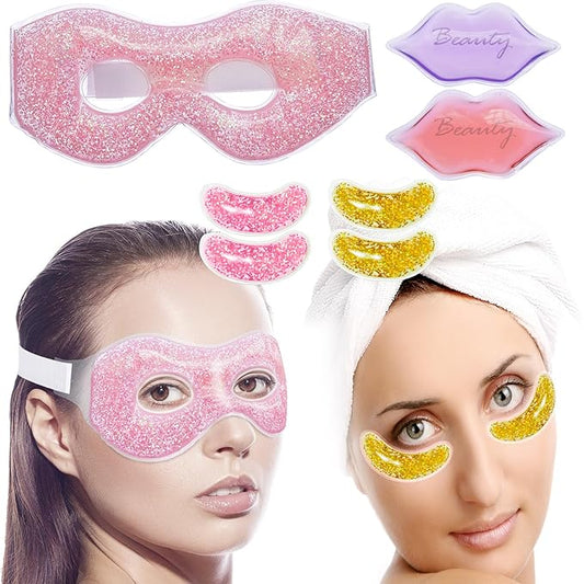 Ice Under Eye Patches Eye Mask Lip Care Gel Pads Treatment Mask Lip Mask, Cooling Eye Lip Gel Masks Cold Hot Therapy for Wrinkles Firming Swelling Cosmetic Bruising Reusable 7 Pack-BrightBean Baby