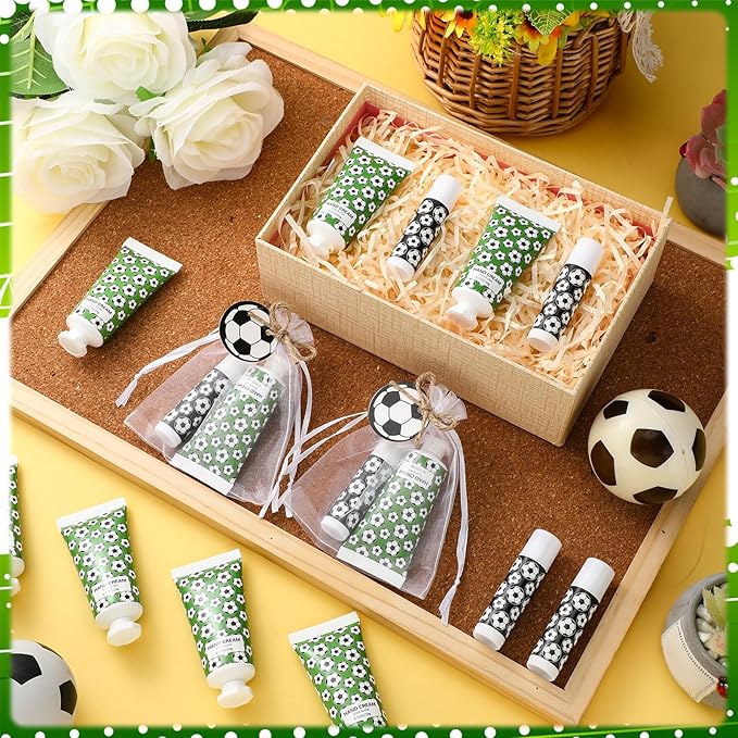 36 Sets Soccer Lip Balm Hand Cream Set soccer Party Favors, Include 36 Lip Balm 36 Moisturizing Hand Cream 36 Bags 36 Cards and Ropes for Soccer Accessories Gifts-BrightBean Baby