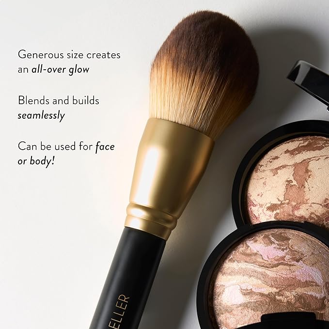 LAURA GELLER NEW YORK Classic Bronzer Brush | Fluffy Powder Brush, Contour & Define, Vegan Bristles-BrightBean Baby