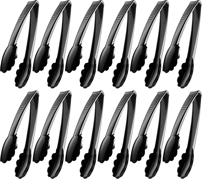 Plastic Tongs for Serving (Pack of 36) 9 Inch - Heavy-Duty Hard Plastic Reusable or Disposable Serving Tongs for Catering, Dinner Parties, Banquets, Buffets, Events, Weddings and Everyday Use, Black