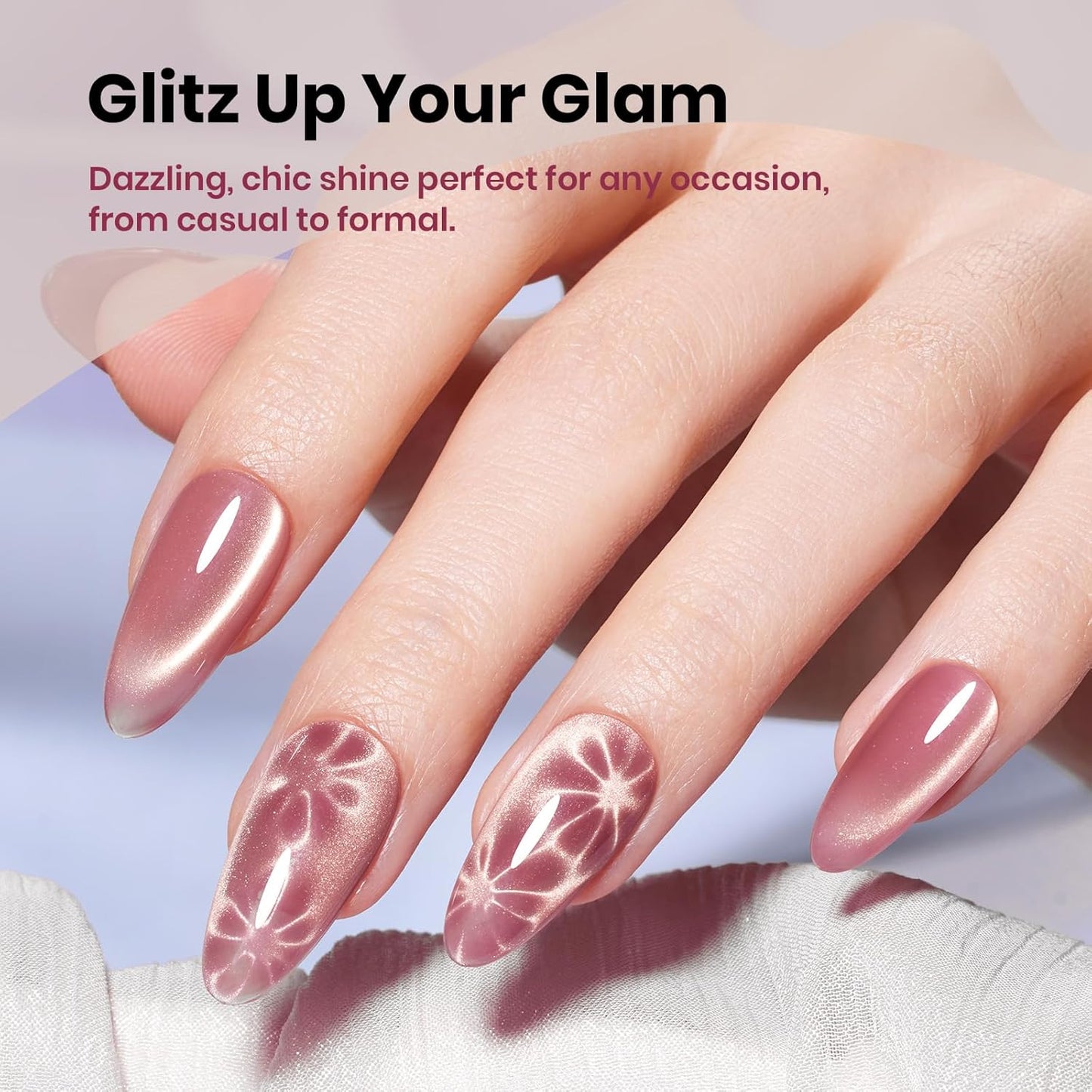 Beetles Pink Cat Eye Gel Nail Polish - 15ML Peach Pink Glass Cat Eye with Gold Powder Magnetic Glitter Gel Polish Soak Off UV Salon DIY French Nail Art Sunlit Champagne Collection Gift for Women-BrightBean Baby