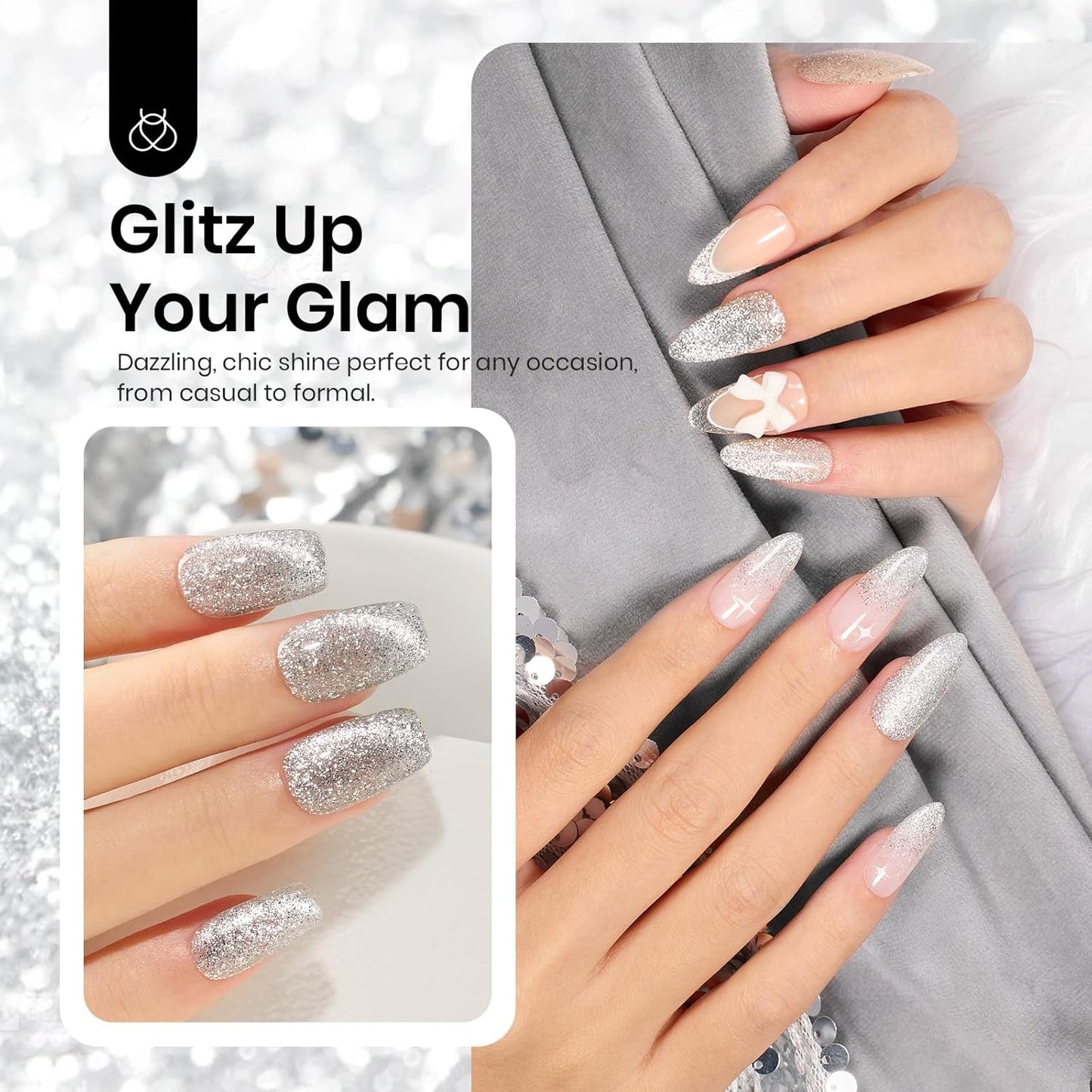 Beetles Sliver Cat Eye Gel Nail Polish - 15ML Glitter Cat Eye Magnetic Holographic Fall Gel Polish Soak Off UV Salon DIY French Nail Art Gift for Women-BrightBean Baby