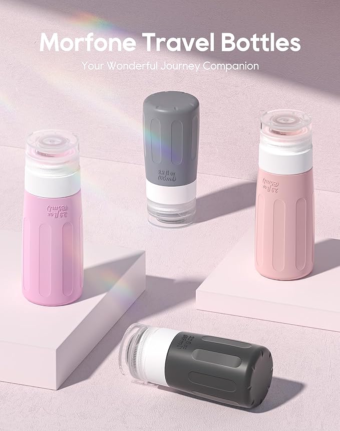 Morfone 16 Pack Silicone Travel Bottles Set for Toiletries TSA Approved Travel Containers Leakproof Squeezable Refillable Accessories 2oz 3oz for Shampoo Conditioner Lotion Liquids (Black Pink)-BrightBean Baby