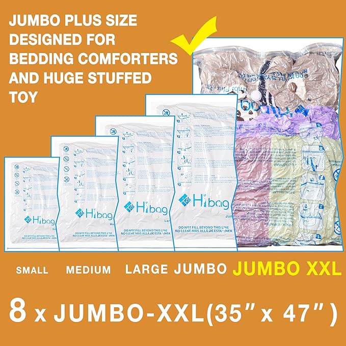 XXL Jumbo 47''X35'' Vacuum Storage Space Saver Bags Extra Large for Blanket, Bedding, Comforters (8 Pack)-BrightBean Baby