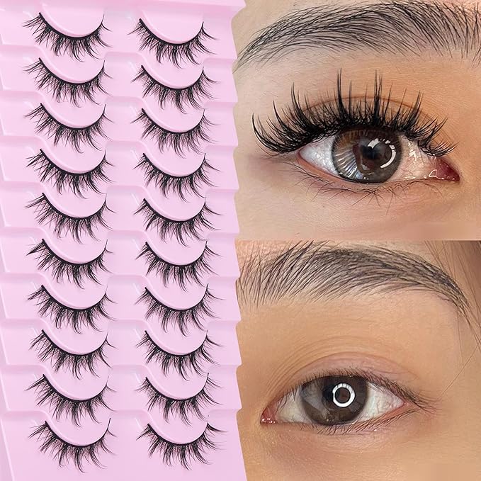 FANXITON Manga Lashes Wispy Natural Look Faux Eyelashes 10 Pairs Asian 3D False Eyelashes 14 mm Cat Eye Lashes Pack-BrightBean Baby