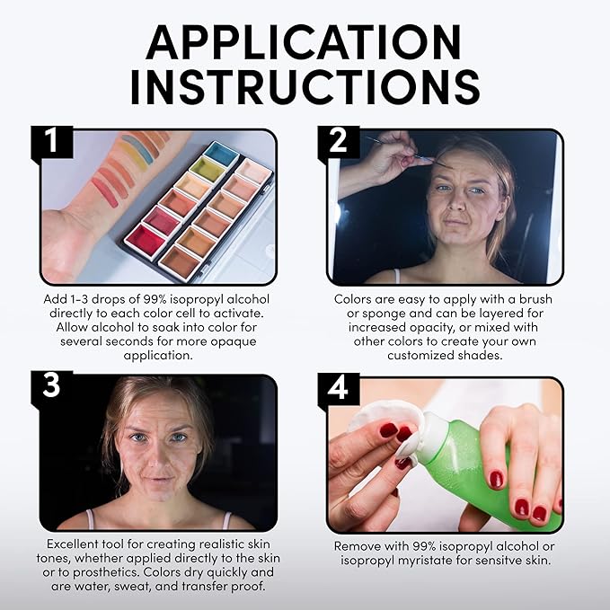 Flesh Tone Alcohol-Activated Palette, Activator, and Remover Kit, Professional SFX Makeup Set, Tattoo Cover-BrightBean Baby