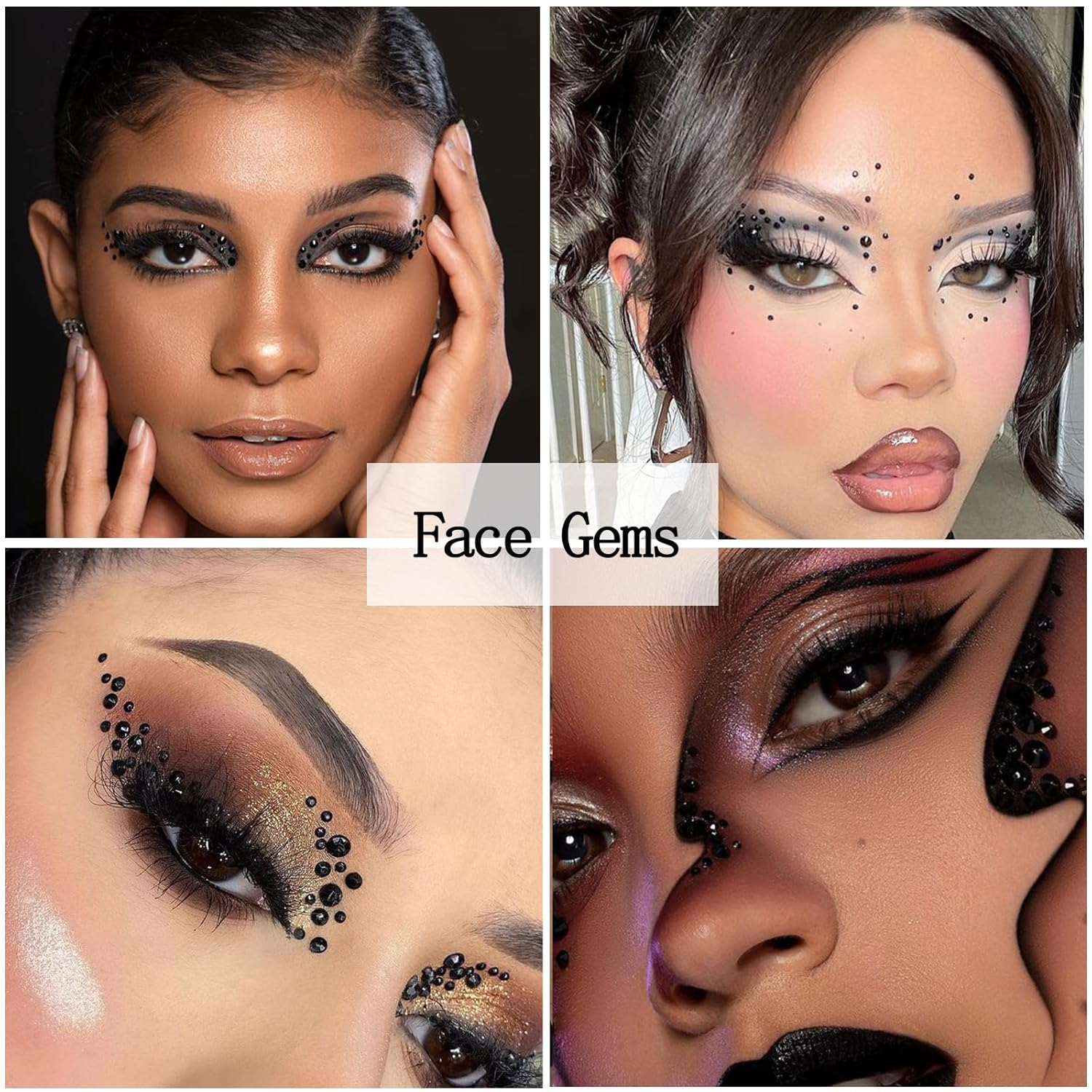 Nail Art Rhinestones with Glue Gel Flatback Nail Charms Luxurious Supplies Accessories Champagne Nails Gems Jewelry for Women Nails DIY Design Decoration,Black-BrightBean Baby