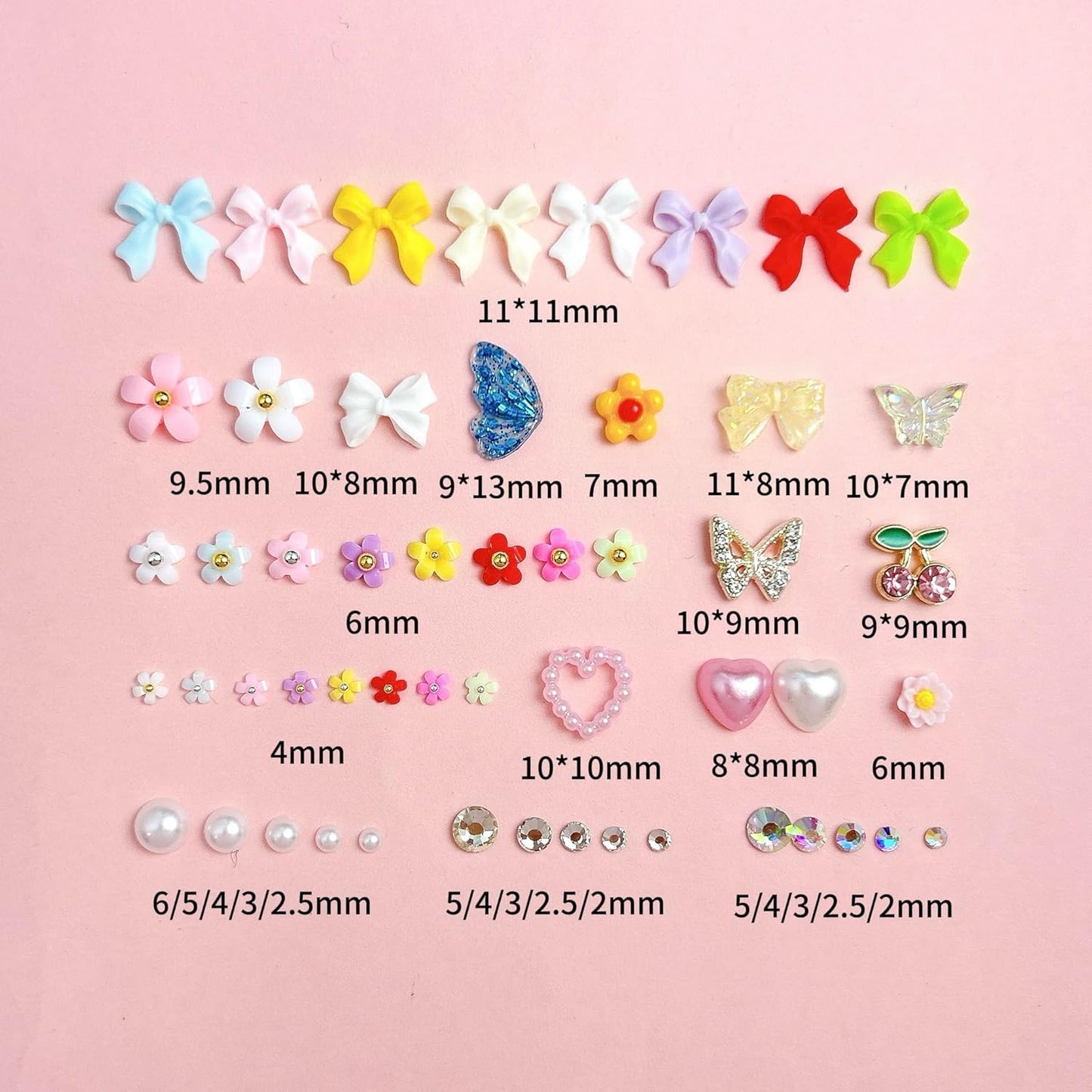 3D Colorful Flower Nail Charms, Flatback Pearl Bow Nail Charms and Gems, Alloy Cherry Butterfly Charms for Nails Design, Gold Caviar Beads Nail Rhinestones Manicure Charms for Practical DIY Tools-BrightBean Baby