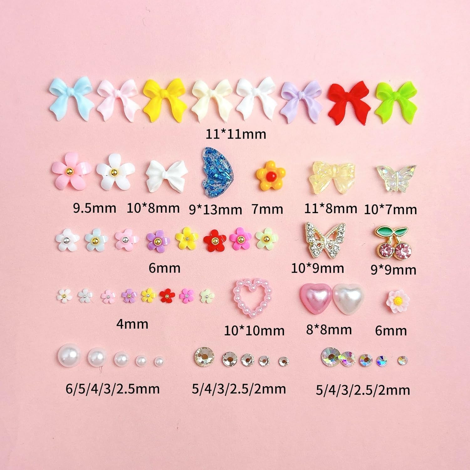 3D Colorful Flower Nail Charms, Flatback Pearl Bow Nail Charms and Gems, Alloy Cherry Butterfly Charms for Nails Design, Gold Caviar Beads Nail Rhinestones Manicure Charms for Practical DIY Tools-BrightBean Baby