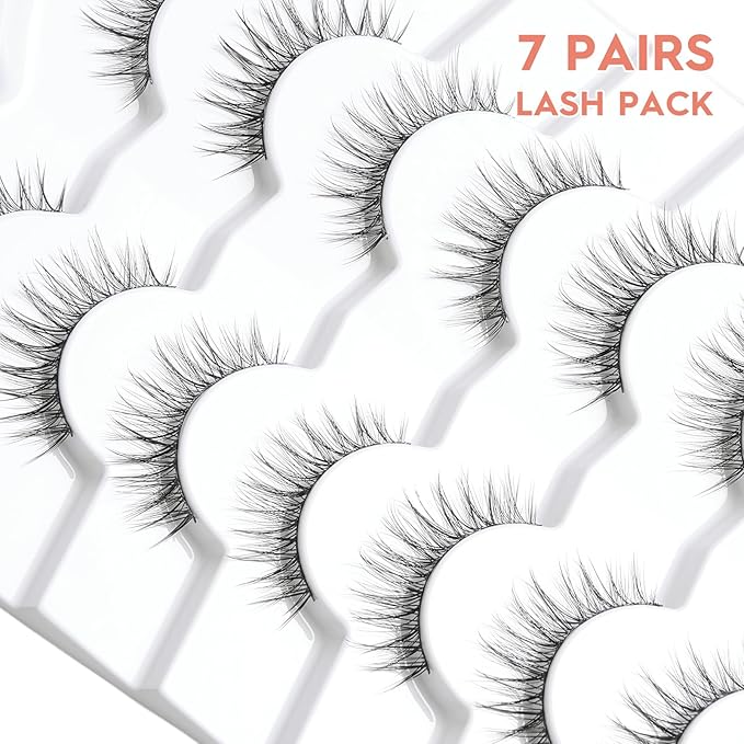 False Eyelashes Natural Look Wispy Lashes 10mm Short Lash C Curl 0.1MM Thin Band Lashes Pack Siligli Fake Eyelash 7 Pair-BrightBean Baby