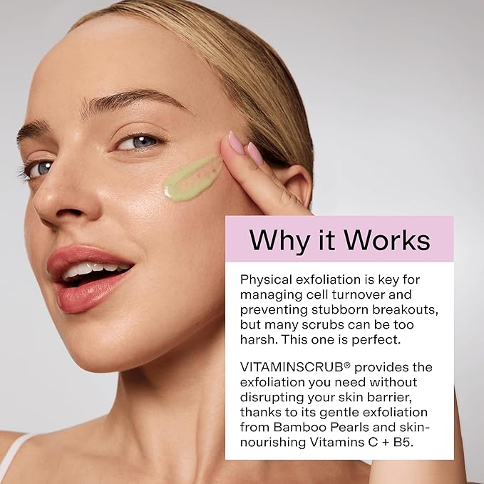 CLEARSTEM - VITAMINSCRUB - Antioxidant-Infused Scrub Cleanser - Exfoliating Face Wash + Body Scrub - Vitamin C, Hemp, Bamboo - Skin Care Products - Gluten Free, Cruelty Free - 6 fl oz / 177ml-BrightBean Baby